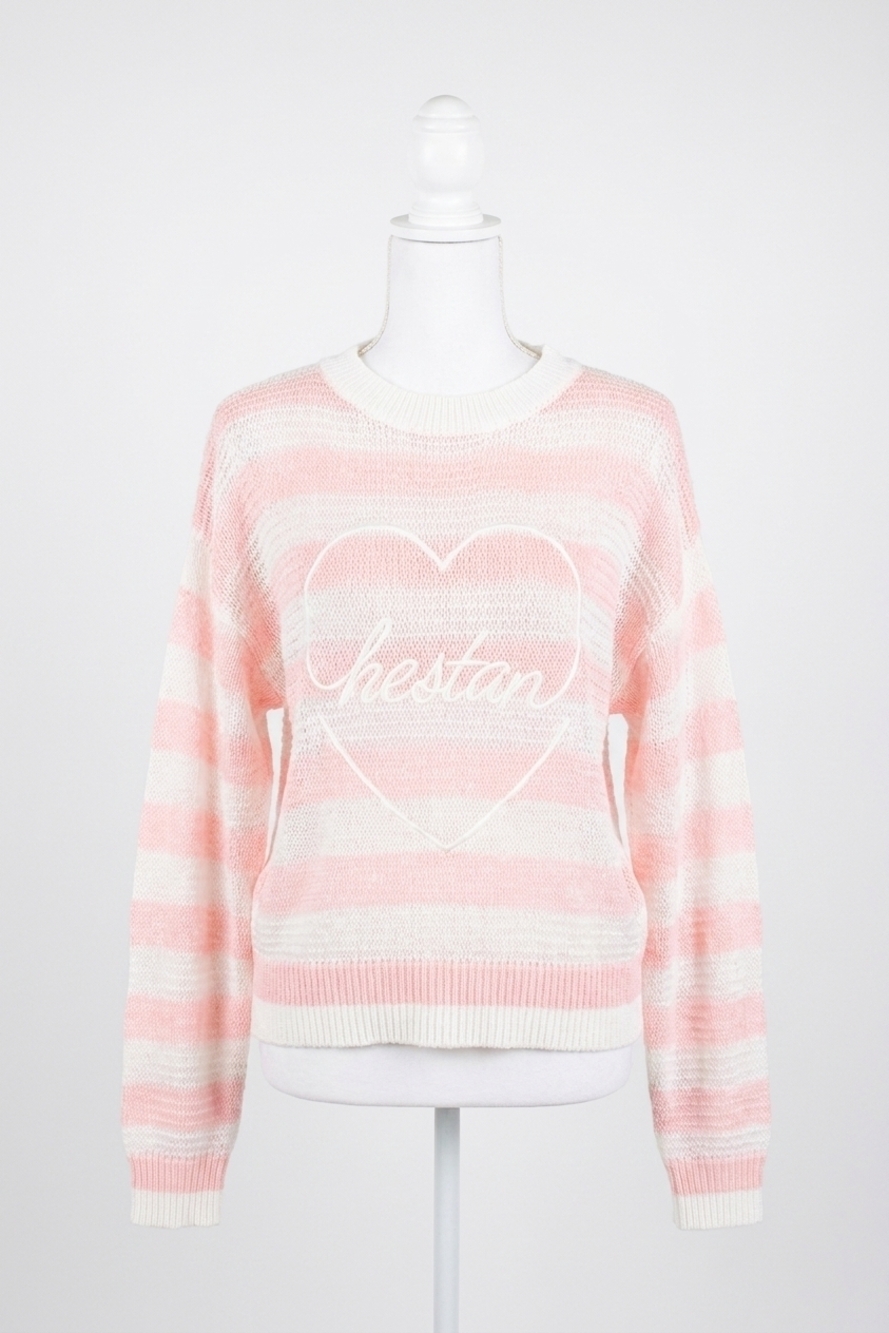 NEW KESTAN sweetheart society striped sweater in pink